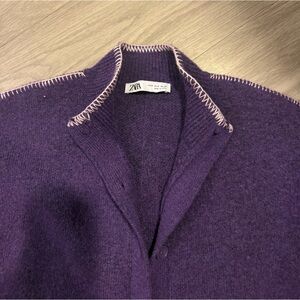 Zara Purple Cardigan with Pink Contrast Stitching
